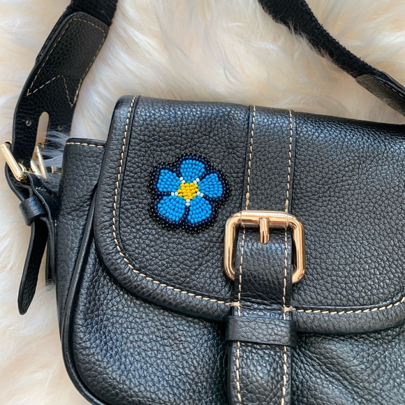 Soft Leather Crossbody Bag with Forget-Me-Not Beaded Patch - Picture 9 of 13